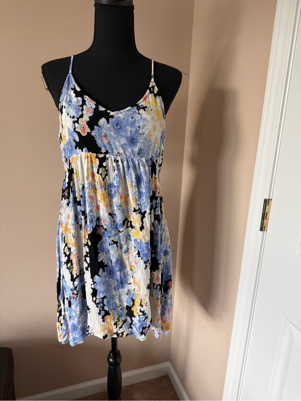 Floral Blue & Black Spaghetti-Strap Sundress